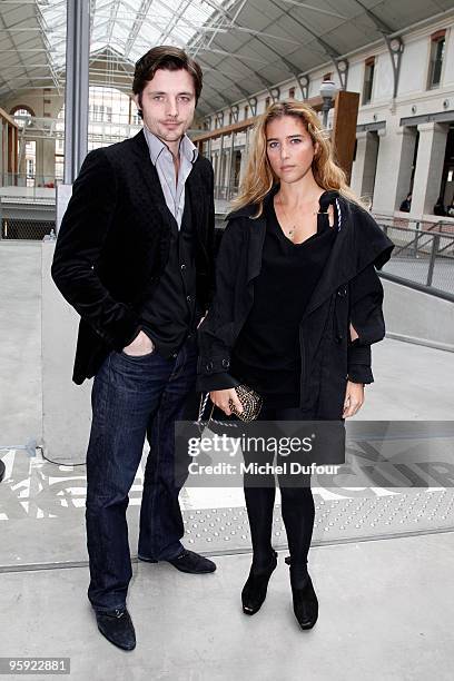 Raphael Personnaz and Vahina Jocante at the Louis Vuitton fashion show during Paris Menswear Fashion Week Autumn/Winter 2010 at Le 104 on January 21,...