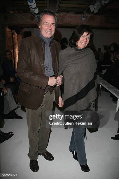 Michel Leeb and his wife Beatrice attend the Smalto fashion show during Paris Menswear Fashion Week Autumn/Winter 2010 on January 21, 2010 in Paris,...