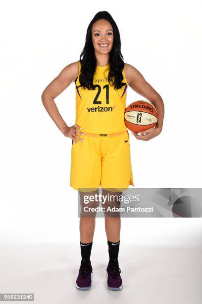 Mistie Bass of the Los Angeles Sparks poses for a portrait at the 2018 Media Day at Los Angeles Athletic Club on May 15, 2018 in Los Angeles,...