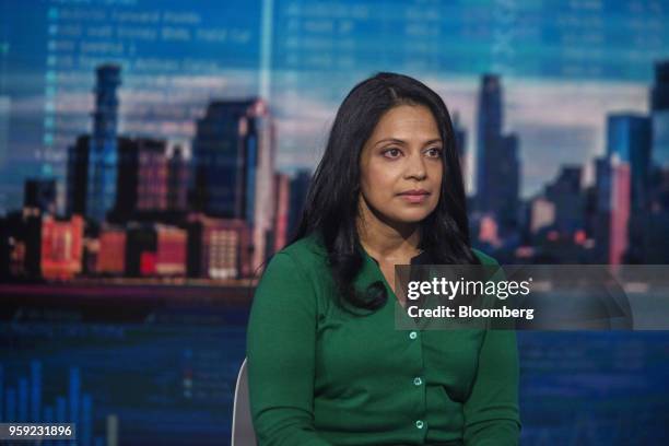 Vandana Radhakrishnan, partner at Bain & Co., listens during a Bloomberg Television interview in New York, U.S., on Wednesday, May 16, 2018....