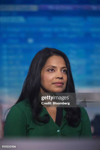 Vandana Radhakrishnan, partner at Bain & Co., listens during a Bloomberg Television interview in New York, U.S., on Wednesday, May 16, 2018....