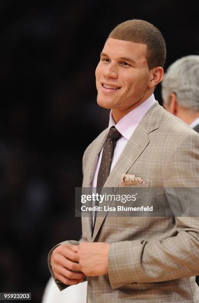 Blake Griffin of the Los Angeles Clippers looks on during the game against the Los Angeles Lakers at Staples Center on January 15, 2010 in Los...