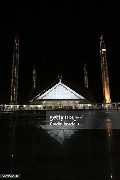 An outside view of the Faisal Mosque is seen during the first 'Tarawih' prayer on the eve of the Islamic Holy month of Ramadan in Islamabad, Pakistan...