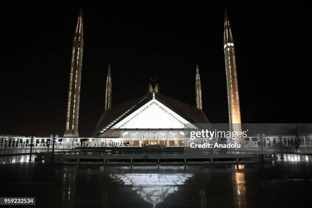 An outside view of the Faisal Mosque is seen during the first 'Tarawih' prayer on the eve of the Islamic Holy month of Ramadan in Islamabad, Pakistan...