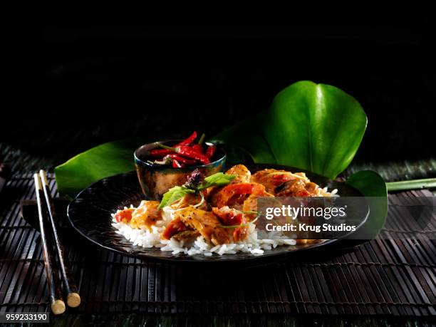 red curry chicken with rice - red curry stock pictures, royalty-free photos & images