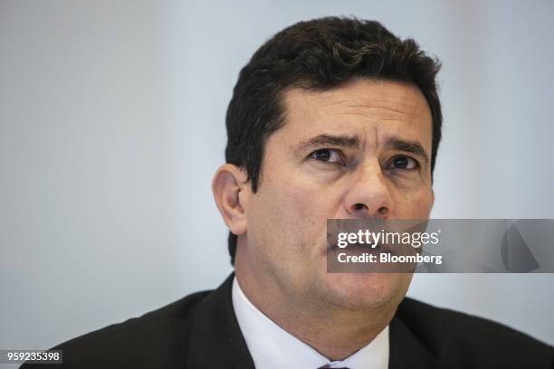 Brazilian Federal Judge Sergio Moro speaks during an interview in New York, U.S., on Wednesday, May 16, 2018. Moro is the lead prosecutor in Brazil's...