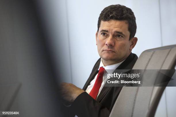 Brazilian Federal Judge Sergio Moro listens during an interview in New York, U.S., on Wednesday, May 16, 2018. Moro is the lead prosecutor in...