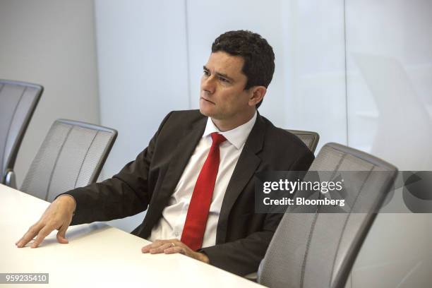 Brazilian Federal Judge Sergio Moro speaks during an interview in New York, U.S., on Wednesday, May 16, 2018. Moro is the lead prosecutor in Brazil's...