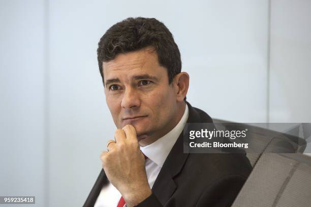 Brazilian Federal Judge Sergio Moro listens during an interview in New York, U.S., on Wednesday, May 16, 2018. Moro is the lead prosecutor in...