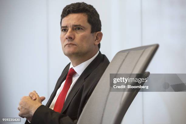 Brazilian Federal Judge Sergio Moro listens during an interview in New York, U.S., on Wednesday, May 16, 2018. Moro is the lead prosecutor in...