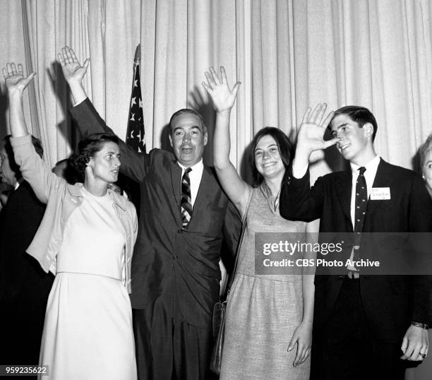 News coverage in advance of the 1964 Republican National Convention in San Francisco, CA. July 8, 1964. Pictured left to right, Mrs. Mary Scranton;...