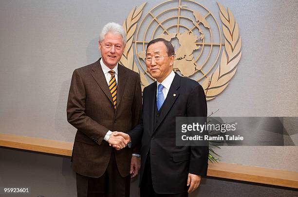 Former President and United Nations Special Envoy for Haiti, Bill Clinton and U.N. Secretary-General Ban Ki-moon meet for a news conference January...