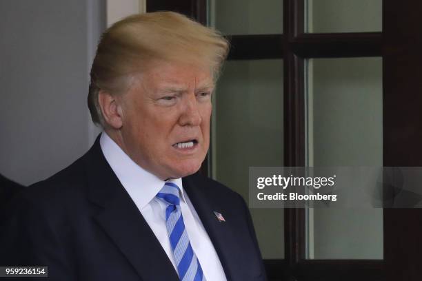 President Donald Trump exits following a meeting with Shavkat Mirziyoev, Uzbekistan's president, not pictured, at the White House in Washington,...