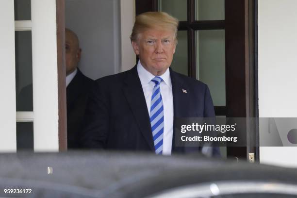 President Donald Trump exits following a meeting with Shavkat Mirziyoev, Uzbekistan's president, at the White House in Washington, D.C., U.S., on...