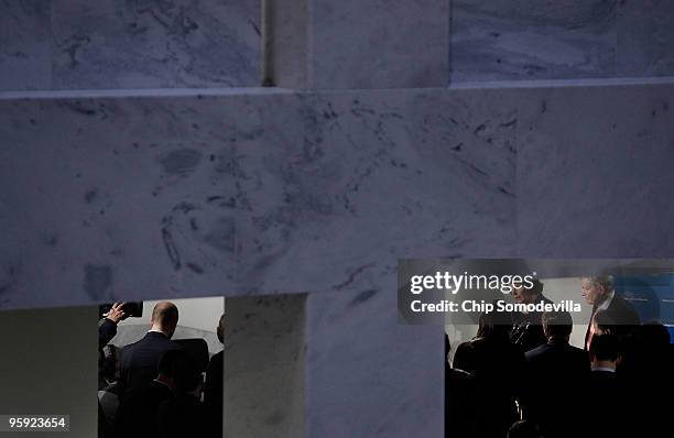 Senate Intelligence Committee Chairman Dianne Feinstein and committee ranking member Sen. Kit Bond answer reporters' questions following the...