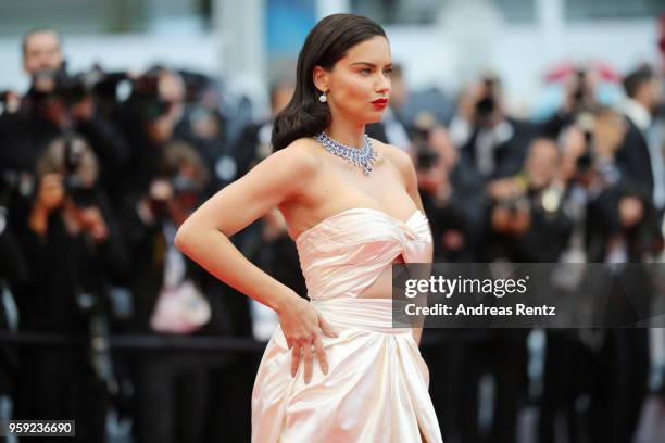 Model Adriana Lima attends the screening of "Burning" during the 71st annual Cannes Film Festival at Palais des Festivals on May 16, 2018 in Cannes,...