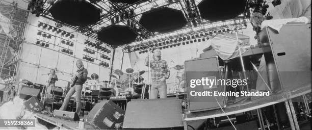 English rock band Genesis doing a sound check before A Midsummer Night's Dream festival, Knebworth Festival, UK, 22nd June 1978.