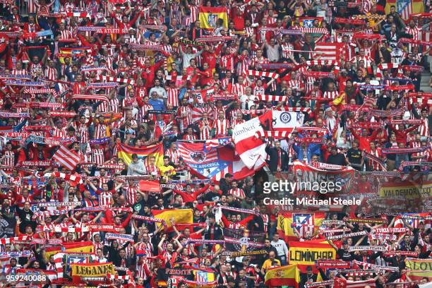 Atletico Madrid fans enjoy the pre match atmosphere ahead of the UEFA Europa League Final between Olympique de Marseille and Club Atletico de Madrid...
