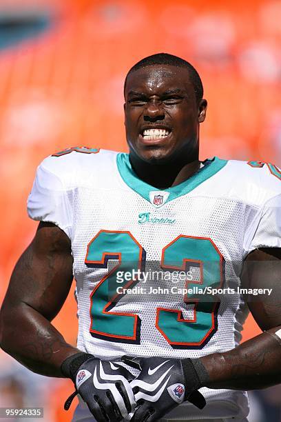 Ronnie Brown of the Miami Dolphins before a NFL game against the Tampa Bay Buccaneers at Land Shark Stadium on November 15, 2009 in Miami, Florida.