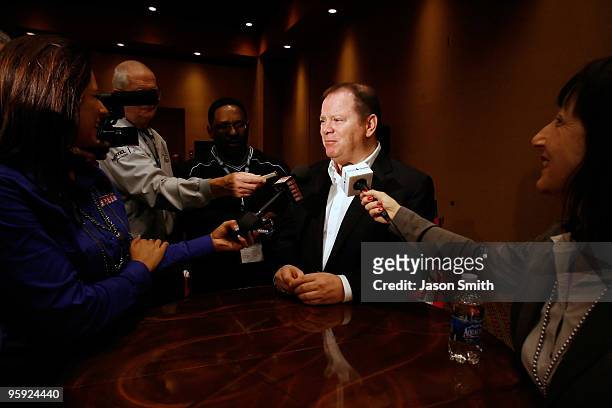 Team owner Chip Ganassi speaks with the media during the NASCAR Sprint Media Tour hosted by Charlotte Motor Speedway, held at Embassy Suites on...