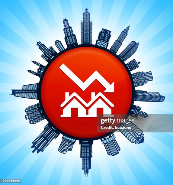 real estate market decrease on modern cityscape skyline background - office ease stock illustrations