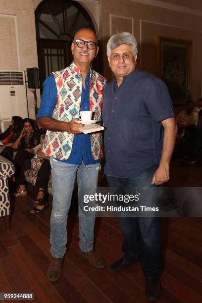 Rohit Sethi and Aman Vadehra during the launch of author Ruchi Vadehra's book "Great Expectations" at Bikaner House, Pandara Road, on May 11, 2018 in...