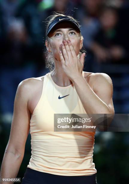 Maria Sharapova of Russia celebrates her win over Dominika Cibulkova of Slovakia during day four of the Internazionali BNL d'Italia 2018 tennis at...