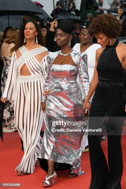 France Zobda, Aissa Maiga and Rachel Khan attend the screening of "Burning" during the 71st annual Cannes Film Festival at Palais des Festivals on...