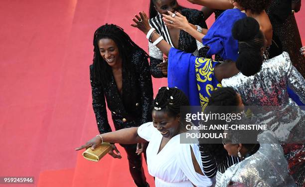 French comedian and humorist Shirley Souagnon dances with French-Cameroonian Marie-Philomene Nga, French-Portuguese actress Sara Martins, French...