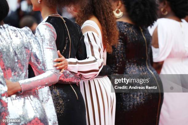 Authors of the book "Noire N'est Pas Mon Métier" attend the screening of "Burning" during the 71st annual Cannes Film Festival at Palais des...