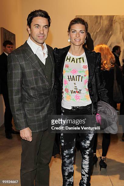 Billy Costacurta and Martina Colombari attend the Jorg Immendorff show at the Cardi Black Box Gallery on January 21, 2010 in Milan, Italy.
