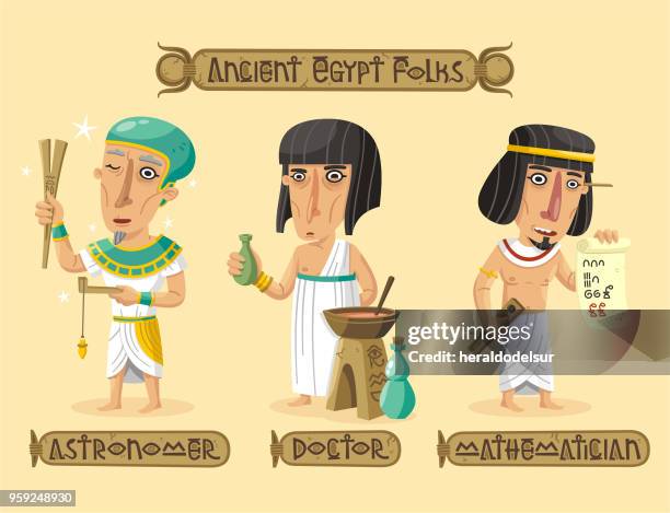 ilustraciones, imágenes clip art, dibujos animados e iconos de stock de conjunto de caracteres de egipto antiguo - escriba