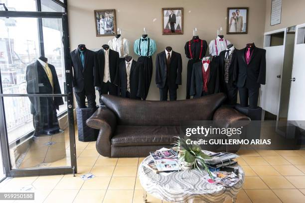 Inside view of "Martinez Tuxedos" where Thomas Markle, the father of Meghan Markle, admitted to set up staged photos with a paparazzi, in Rosarito,...
