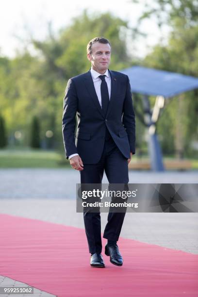 Emmanuel Macron, France's president, arrives for a European Union heads of state dinner at Sofia Tech Park in Sofia, Bulgaria, on Wednesday, May 16,...