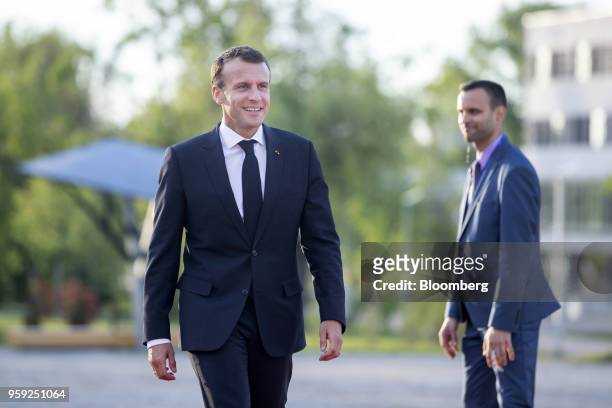 Emmanuel Macron, France's president, arrives for a European Union heads of state dinner at Sofia Tech Park in Sofia, Bulgaria, on Wednesday, May 16,...