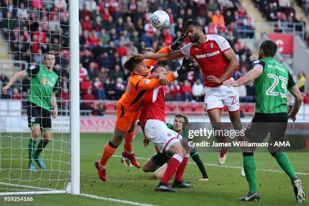 Michael Ihiekwe of Rotherham United goes close with a header during the Sky Bet League One Play Off Semi Final:Second Leg between Rotherham United...