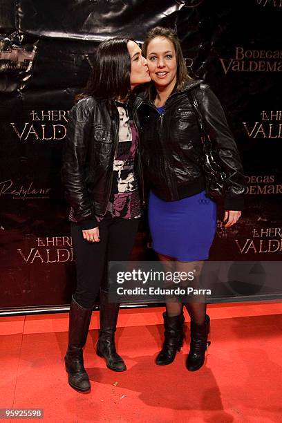 Actress Lara de Miguel and friend attend the "La herencia Valdemar" premiere photocall at Callao cinema on January 21, 2010 in Madrid, Spain.