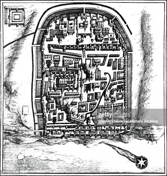 Engraving depicting Halley's Comet passing over Jerusalem in 66 AD. Discovered by Edmond Halley an English astronomer, geophysicist, mathematician,...