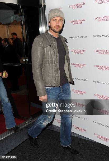 Actor Gerard Butler attends the Cinema Society & John And Aileen Crowley screening of "Extraordinary Measures" at the School of Visual Arts Theater...
