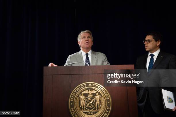 Manhattan District Attorney Cyrus Vance speaks during a press conference on May 16, 2018 in New York City. Vance announced yesterday that Manhattan...