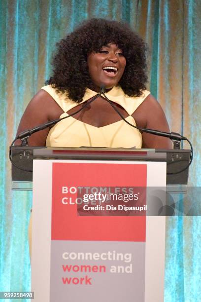 Danielle Brooks speaks on stage at the Bottomless Closet's 19th Annual Spring Luncheon on May 16, 2018 in New York City.