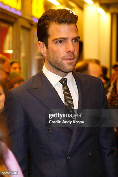 Zachary Quinto attends the opening night of ''Present Laughter'' at the American Airlines Theatre on January 21, 2010 in New York City.