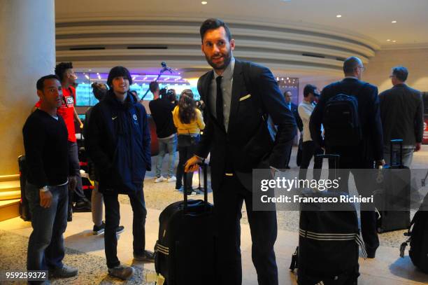 Rudy Fernandez, #5 of Real Madrid during the Real Madrid arrival to participate of 2018 Turkish Airlines EuroLeague F4 at Hyatt Regency Hotel on May...