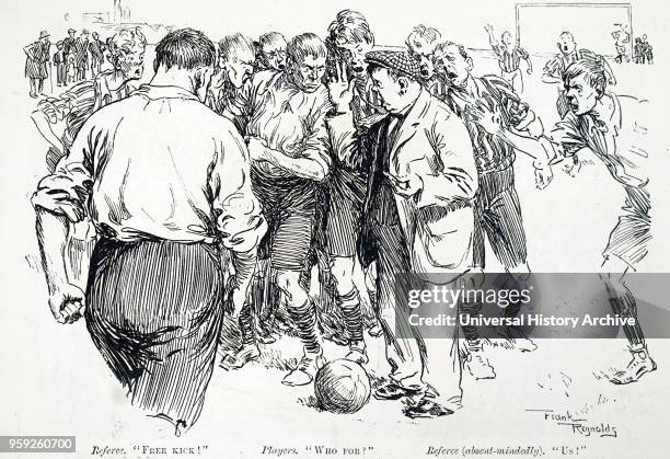 Cartoon depicting a football match between amateurs. Dated 19th century.
