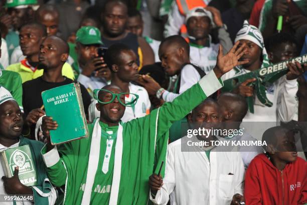 Kenya's club side Gor Mahia's fans react during the African Football Confederation cup match that ended in a barren draw.