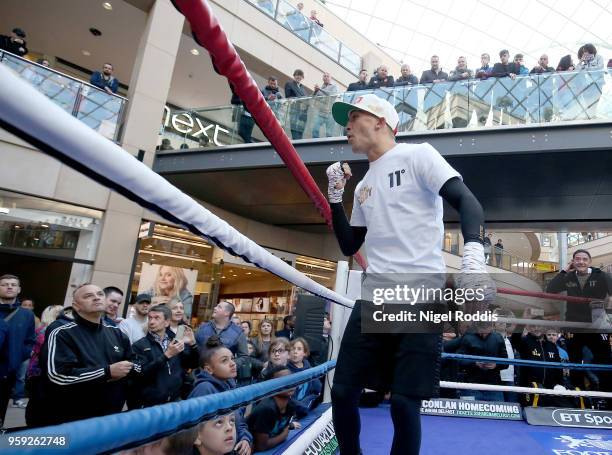 World Featherweight Champion Lee Selby during a public workout in the Trinity Centre on May 16, 2018 in Leeds, England. Selby will defend his IBF...