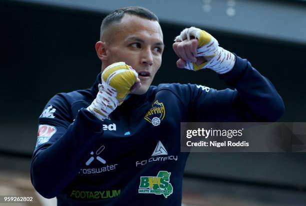 Josh Warrington during a public workout in the Trinity Centre on May 16, 2018 in Leeds, England. Warrington will fight IBF World champion Lee Selby...