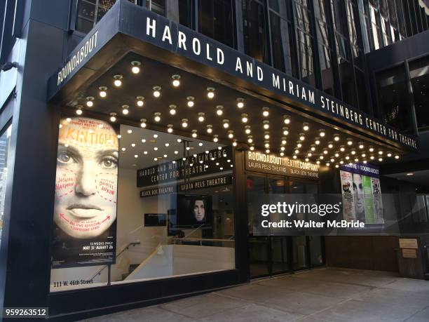Theatre Marquee for Idina Menzel starring in The Roundabout Theatre Company production of "Skintight", at the Laura Pels Theatre on May 16, 2018 in...