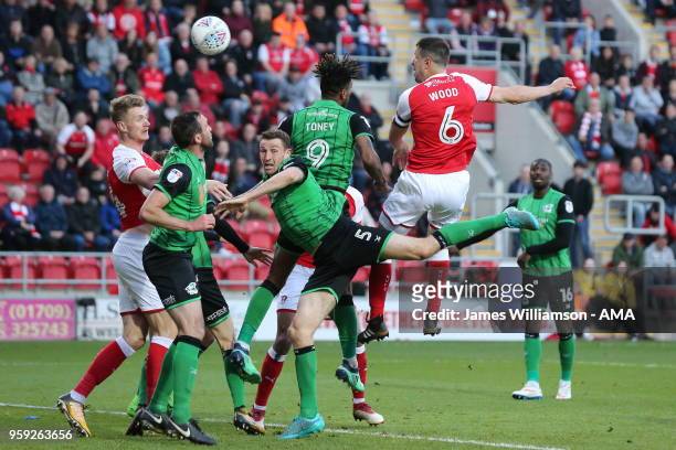 Richard Wood of Rotherham United scores a goal to make it 1-0 during the Sky Bet League One Play Off Semi Final:Second Leg between Rotherham United...