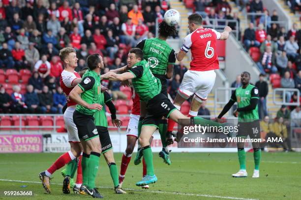 Richard Wood of Rotherham United scores a goal to make it 1-0 during the Sky Bet League One Play Off Semi Final:Second Leg between Rotherham United...